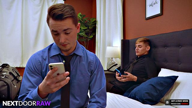 Hot Colleagues Share Hotel Bed & Each Other's Cocks - NextDoorStudios