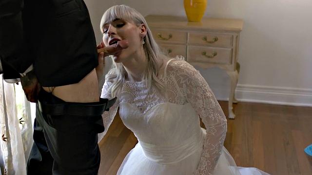 Trans bride sucking husband before trio with gf