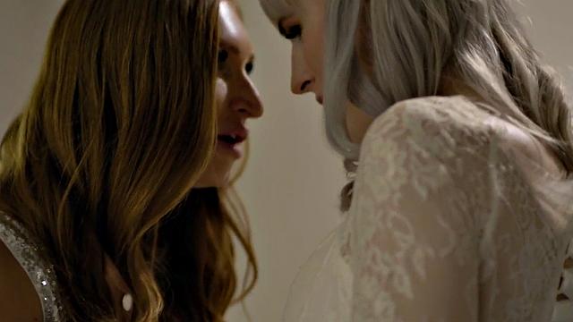 Trans bride sucking husband before trio with gf