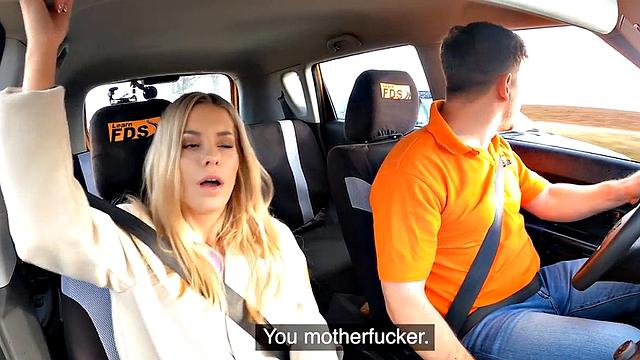 Drive learner spreads pussy for lucky instructor