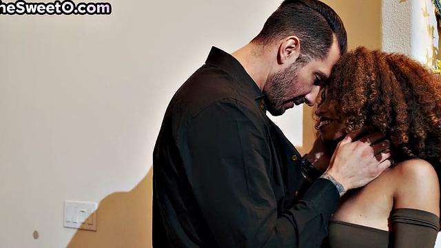 Petite ebony passionately fucked by her lover