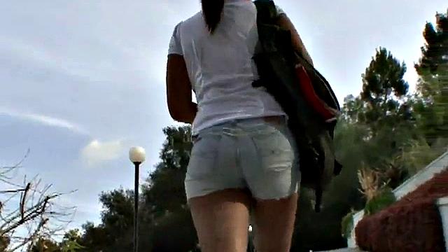 Stockinged ebony teen banged by mature man