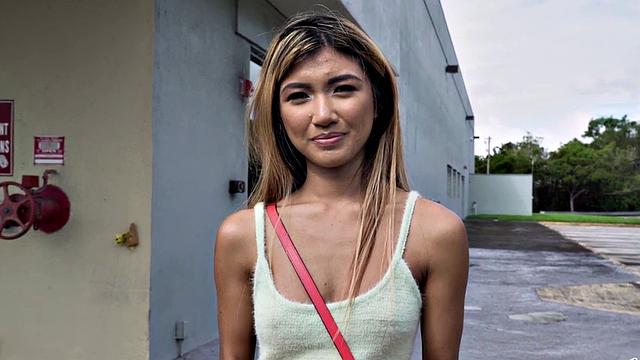 Kinky Asian chick with a tattooed body picked up and slammed in the car