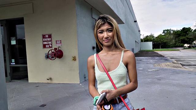 Kinky Asian chick with a tattooed body picked up and slammed in the car