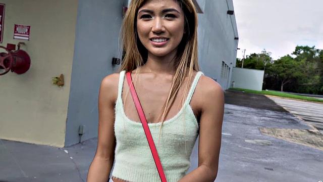 Kinky Asian chick with a tattooed body picked up and slammed in the car