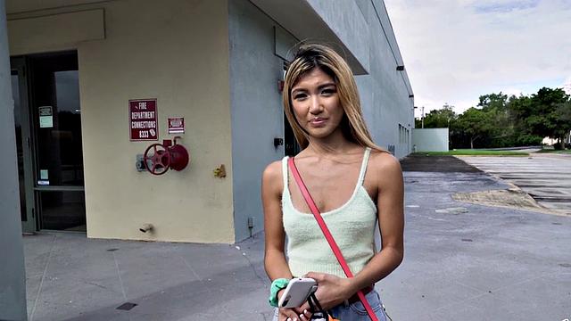 Kinky Asian chick with a tattooed body picked up and slammed in the car