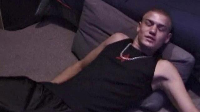 Lance is kicked back, while watching a porn video, as he works up a stiff one. Some determined cock stroking causes a cum explosion onto Lance's shirt, which he quickly licks up.