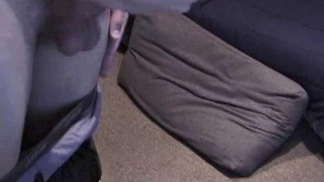 Lance is kicked back, while watching a porn video, as he works up a stiff one. Some determined cock stroking causes a cum explosion onto Lance's shirt, which he quickly licks up.