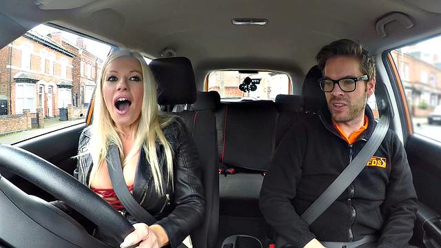 Hot blonde MILF creampied in car by a curvy babe with tattoos & backseat fun