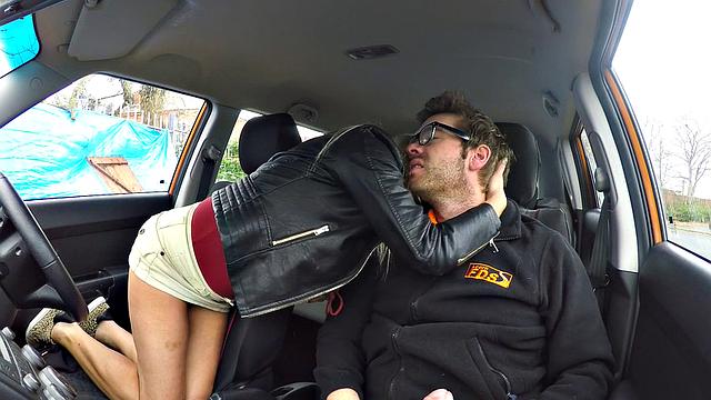 Hot blonde MILF creampied in car by a curvy babe with tattoos & backseat fun