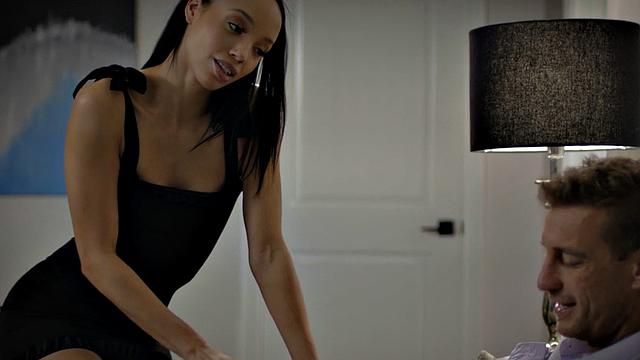 Classy ebony babe with perfect body riding cock