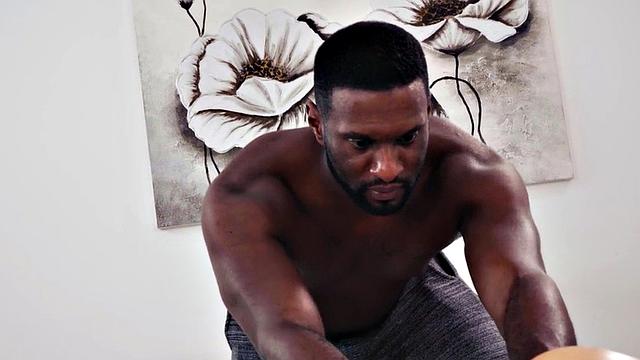 IR oiled babe spoiled with black cock on massage table