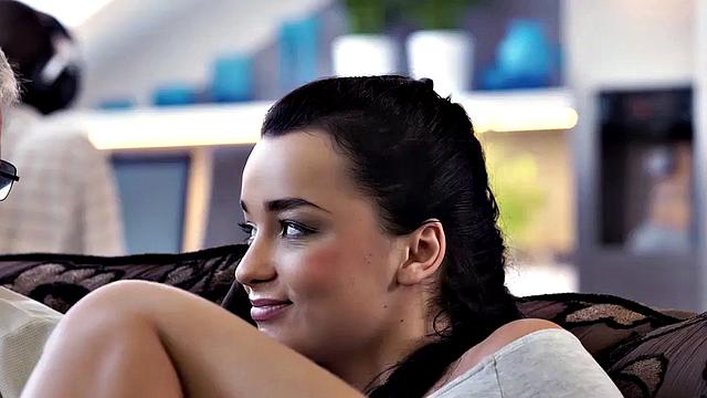 Boy works on computer while his GF seduces old daddy