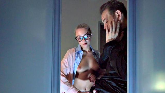 Blonde bombshell blows & rides POV style in hostel