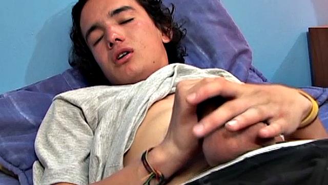 We join long haieed Latin twink Walter on his bed, as he begins pleasuring himself. Once the skinny and smooth boy has stripped out of his clothes, he slides a finger in his asshole, for added stimulation, as he works on his big uncut boner.