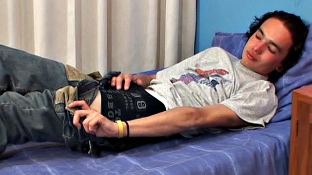 We join long haieed Latin twink Walter on his bed, as he begins pleasuring himself. Once the skinny and smooth boy has stripped out of his clothes, he slides a finger in his asshole, for added stimulation, as he works on his big uncut boner.