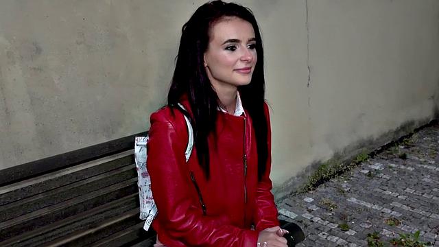 Public out casting sex in POV style with pantyhosed teen