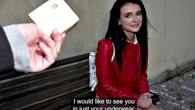 Public out casting sex in POV style with pantyhosed teen