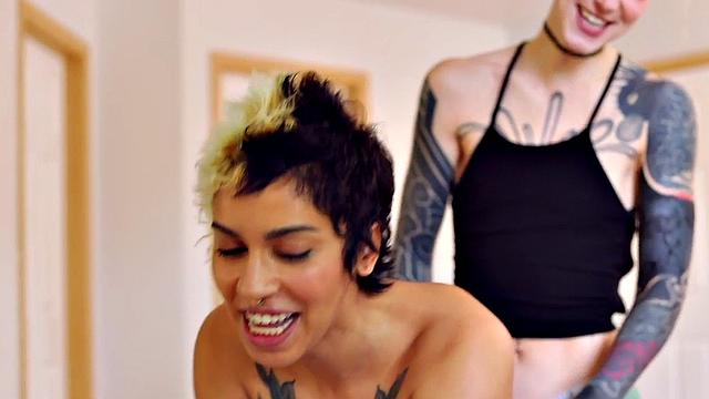 Amateur lez babes fuck each other with strapon