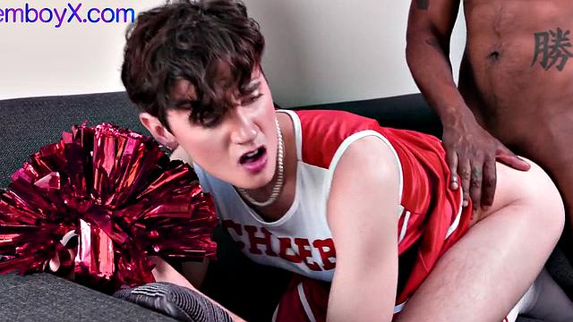 Cheerleader femboy assfucked in anal by dominant jock
