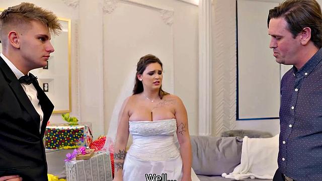 VIP4K. Bride spreads her legs in front of the wedding planner