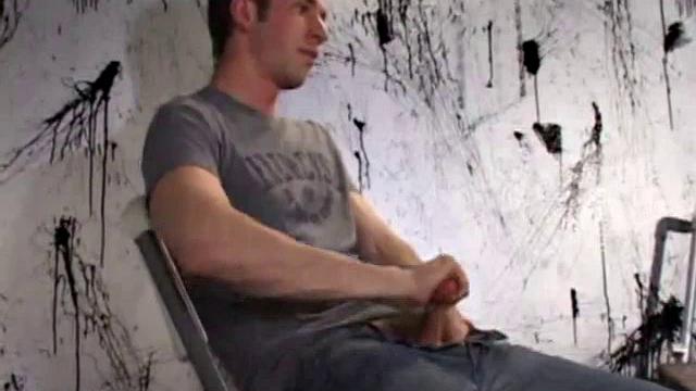 After unzipping his jeans, Gabriel Turner pulls out his cock and works that monster meat hard. A determined hand, a little lube and warm spit help him to pump out a gushing cum load for us.