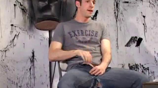 After unzipping his jeans, Gabriel Turner pulls out his cock and works that monster meat hard. A determined hand, a little lube and warm spit help him to pump out a gushing cum load for us.