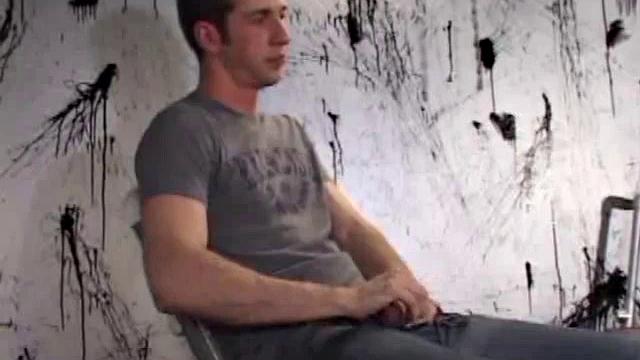 After unzipping his jeans, Gabriel Turner pulls out his cock and works that monster meat hard. A determined hand, a little lube and warm spit help him to pump out a gushing cum load for us.