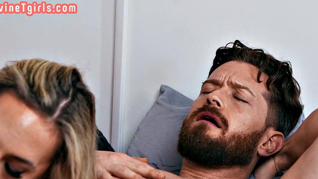 Voyeur guy joins TS 3some with pussy MILF and Tranny