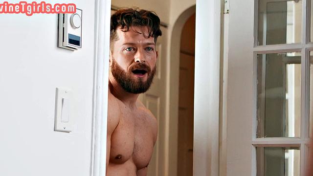 Voyeur guy joins TS 3some with pussy MILF and Tranny