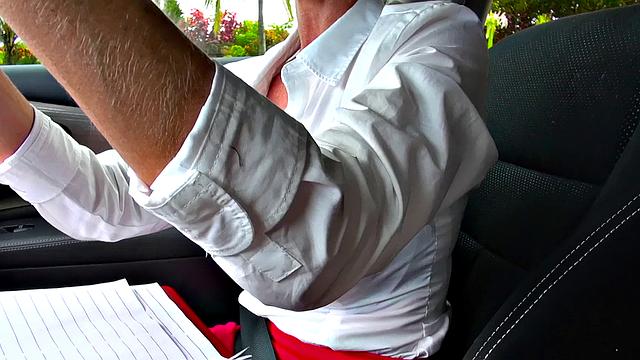 Blonde hottie in skirt gives footjob & fucks outdoors like a pro