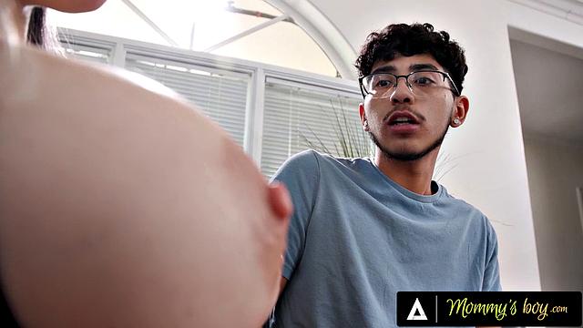 MOMMY'S BOY - Busty Kenzie Taylor Oils Up Her Tits & Titty Fucks Stepson-In-Law