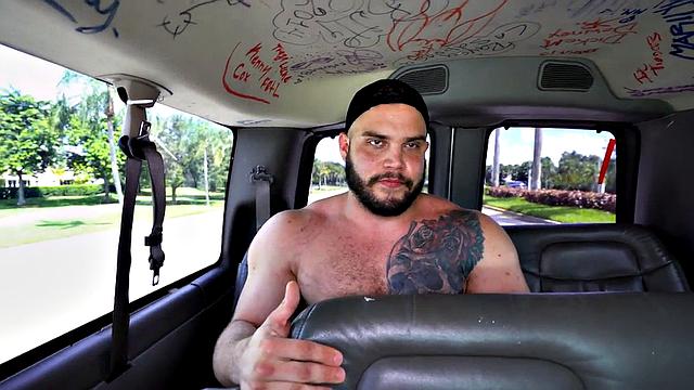 Massive str8 fucks stud in pickup bus till cumshot