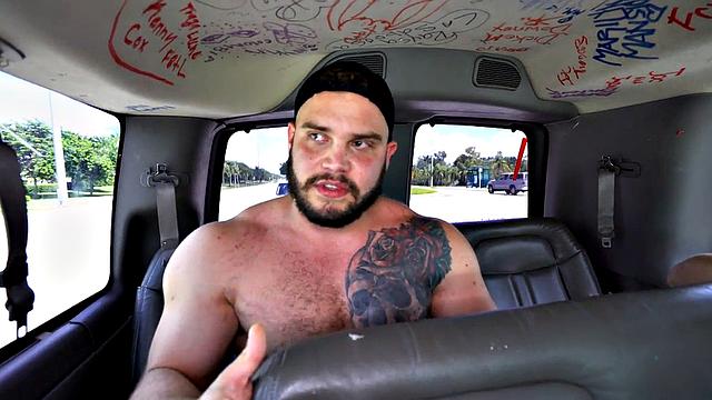 Massive str8 fucks stud in pickup bus till cumshot