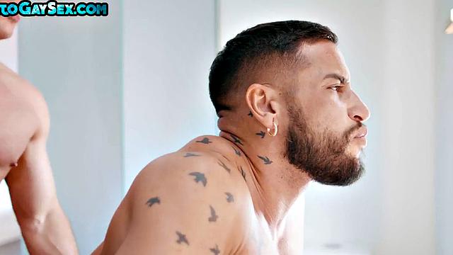 Foot fetish Black tattooed stud enjoys anal with BF