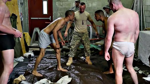 Muscular ebony soldier takes on multiple cocks in a wild bareback group sex romp