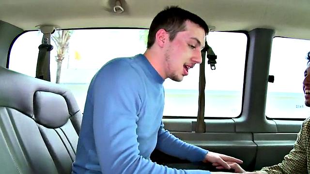 Tricked tattooed stud cums on gay chests in bus