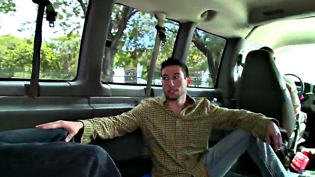 Tricked tattooed stud cums on gay chests in bus