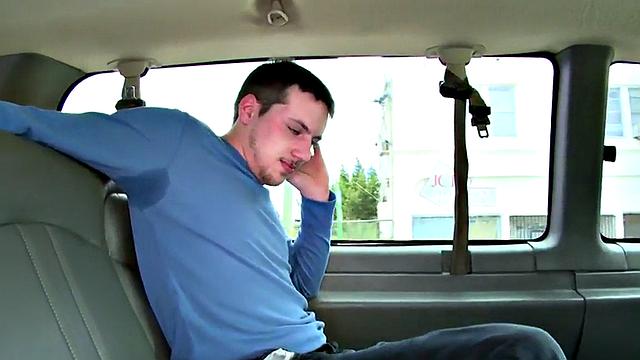 Tricked tattooed stud cums on gay chests in bus