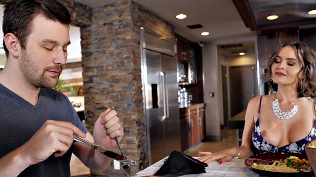 big tits cougar fucked by little guy before blowjob