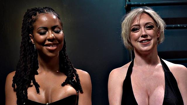 Latex ebony lez domina throatfucks busty MILF