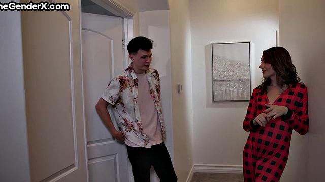 Cutie Tgirl riding her beau's cock