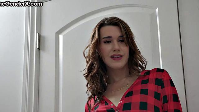 Cutie Tgirl riding her beau's cock