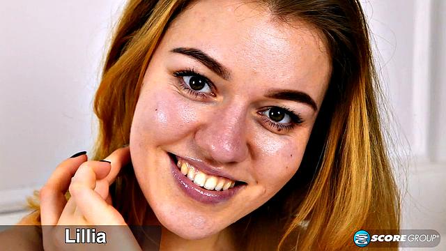 Kinky Asol, dazzling brunette, shows her pink slit and young, perky tits