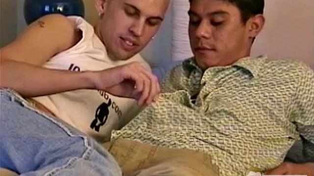 Andre and Markie get together for a hot oral scene. They start on the bed and undress, while making out. Naked and hard, the two exchange blow jobs in a variety of positions. Andre shoots first, dumping his cum onto his belly.