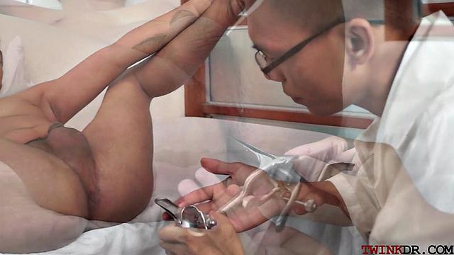 Asian doc bouncing on his patient