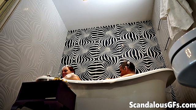 StepDad fucking stepsister in the family bathtub