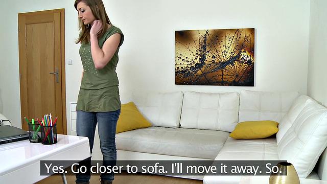 Naughty cakemaker fucks in office in tight jeans and t-shirt