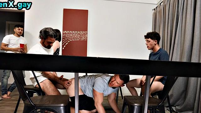 Handsome studs analfucking twink in 3-way after dinner