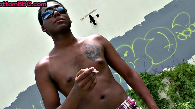 Public Black thug assfucked by white after blowjob